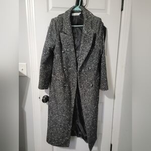 Astr The Label Morana Grey Boucle Double-Breasted Trench Coat